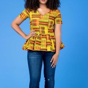 Grassfields African Print Taina Peplum Top
